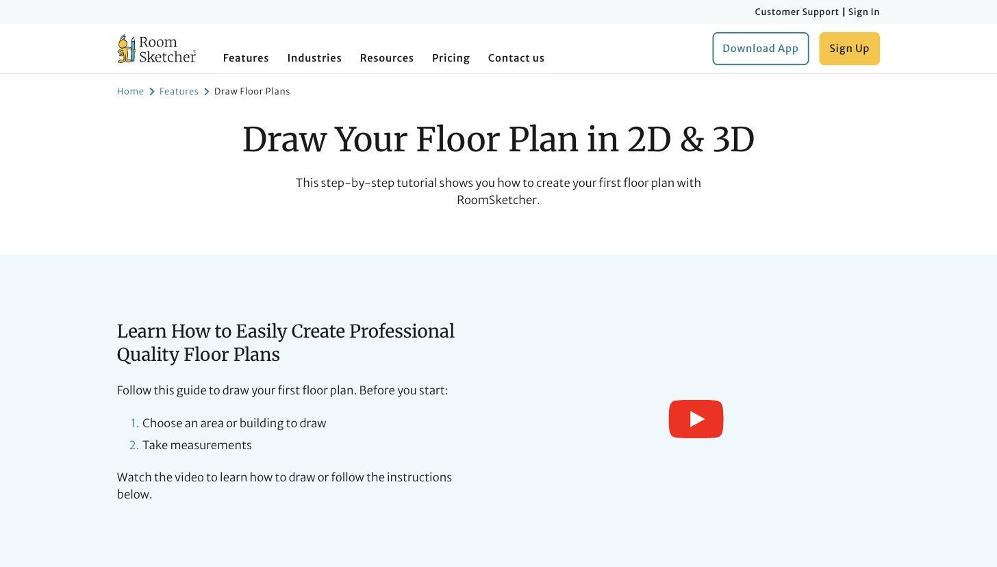 The RoomSketcher draw floor plans feature page.
